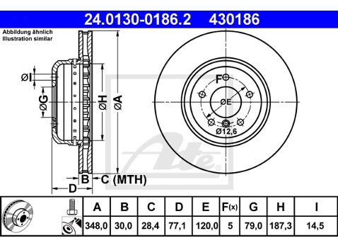 ATE TARCZA HAM 24.0130-0186.2 BMW E60 525D, 525I, 530D, 530I 07-, 545I 03-  24.0130-0186.2