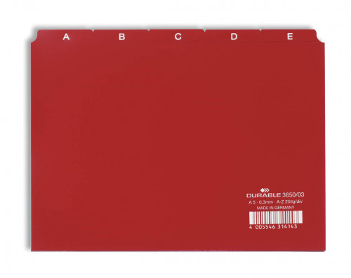 DURABLE Przekładki do kartoteki A-Z A5 czerwone 3650-03