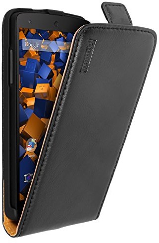Mumbi etui z prawdziwej skóry z klapką kompatybilne z LG Nexus 5 etui skórzane etui portfel, czarne