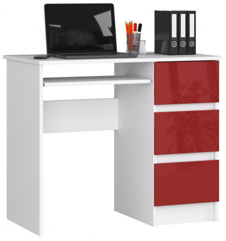 Klasyczne biurko do gabinetu Miren 6X biały + czerwony połysk