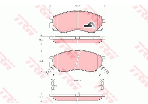 TRW Zestaw klocków hamulcowych, hamulce tarczowe GDB1286