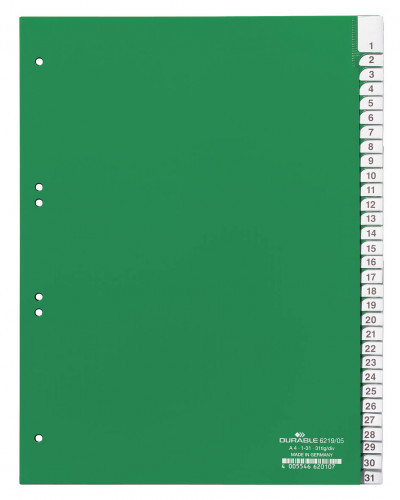 DURABLE Przekładki do segregatora 1-31 A4 zielone 6219-05