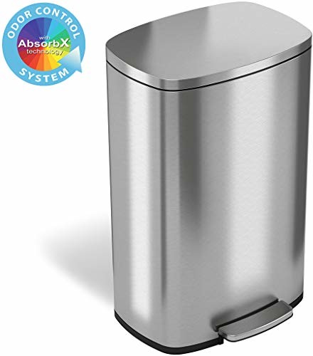 iTouchless Soft StepStainless Steel Step Trash Can Pedal Kitchen Trash Can Perfect for Office, Home and Kitchen, 50 l