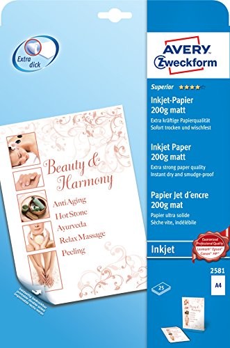 Avery Zweckform Superior 2581 papier do drukarek atramentowych A4, obustronnie powlekany, matowy, gramatura: 200 g/m, 25 arkuszy 2581