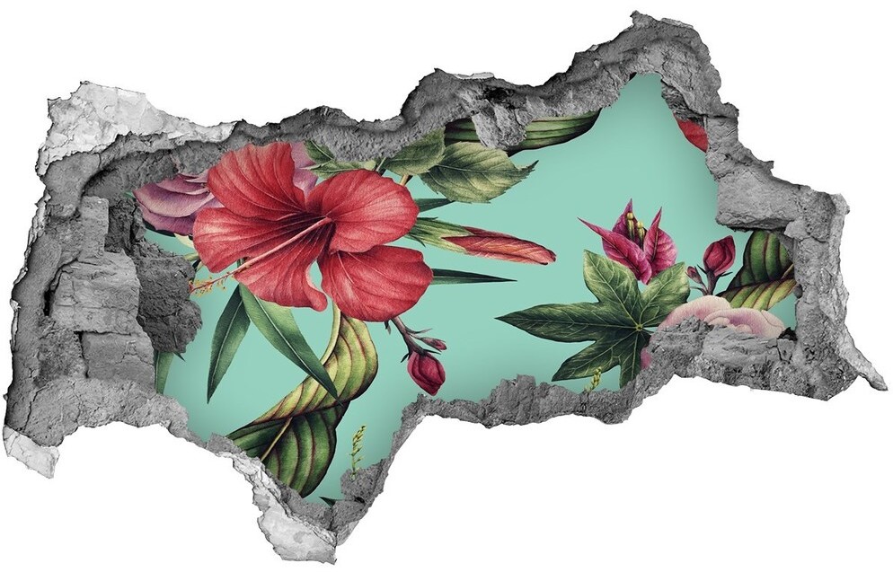 Wallmuralia.pl Naklejka 3D dziura na ścianę Tropikalne kwiaty