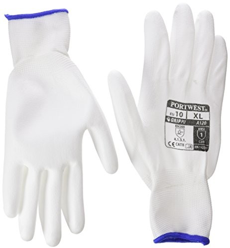 Portwest 12 pary rękawic roboczych montażu rękawiczki Mechanik rękawice PU nylon portwest Czarny, Biały, Szary  rozmiar 7 8 9 10 11, biały A120WHRXL
