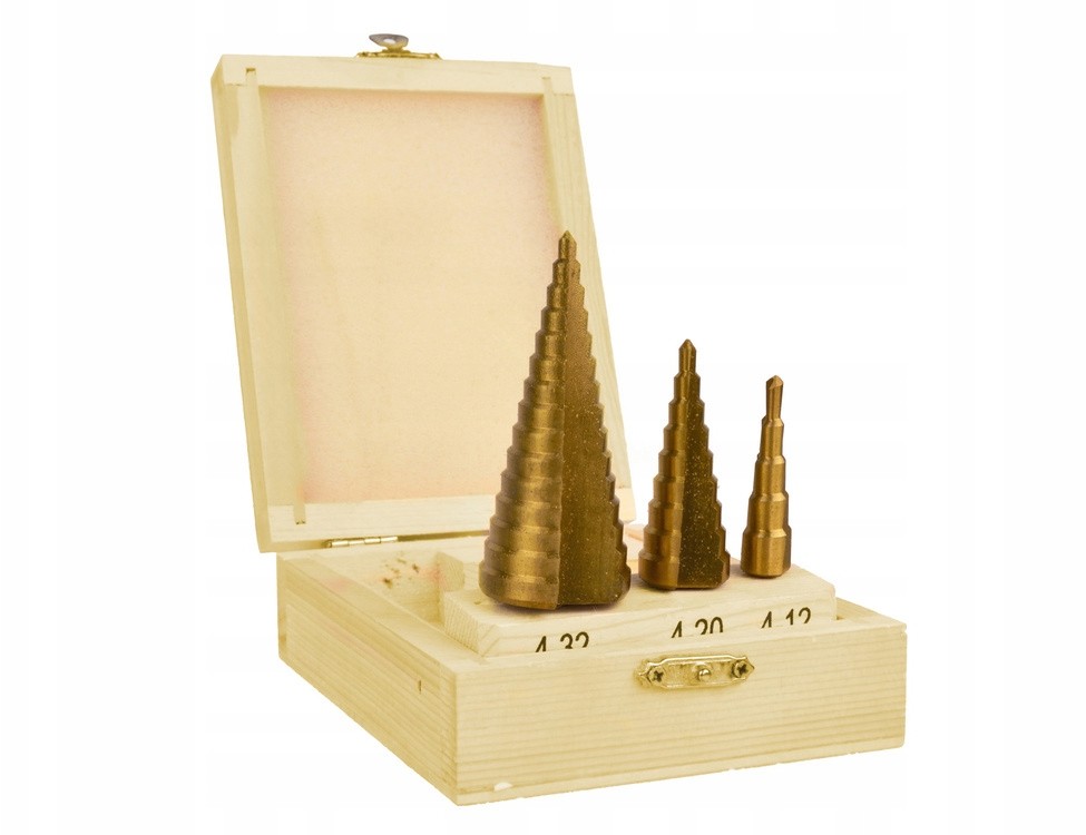 HSS Wiertła Stopniowe Tytan Stożkowe 3el. 4-32MM