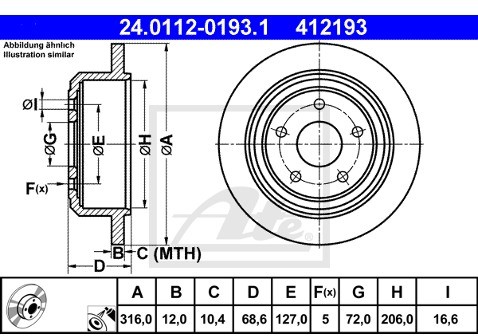 ATE 24.0112-0193.1 TARCZA HAMULCOWA JEEP WRANGLER 06- TYŁ 52060147A