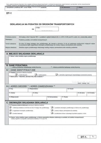 Firma krajewski Deklaracja od środków transportowych [DT-1] Pu/Dt-1