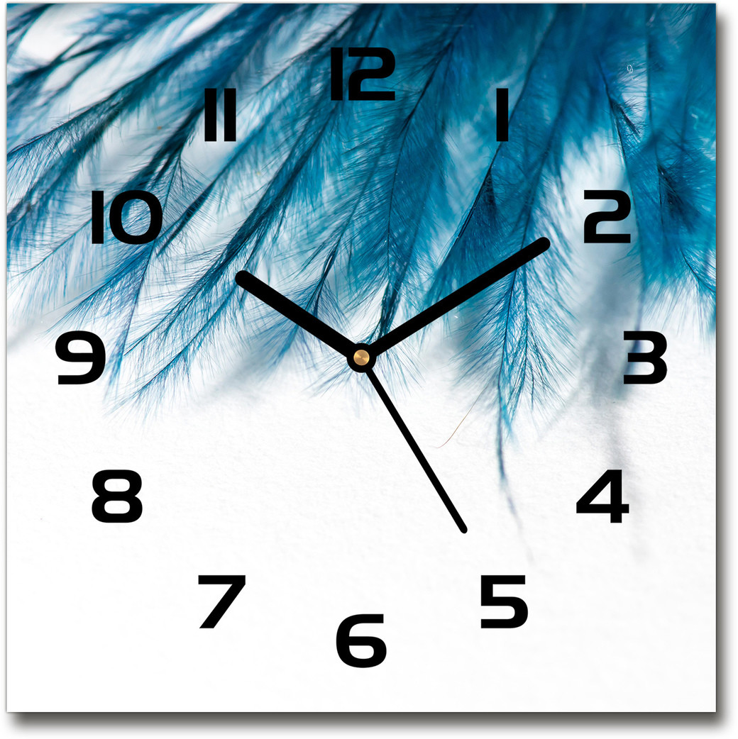 Zegar szklany kwadratowy Niebieskie pióra