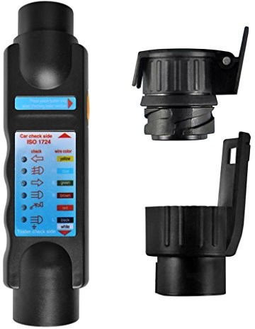 ProPlus Urządzenie kontrolne do testów oświetlenia przyczepy kempingowej lub wózka holowniczego, wtyczka 12 V z 2 adapterami 7 pinów na 13 pinów i 13 pinów na 7 pinów 343524