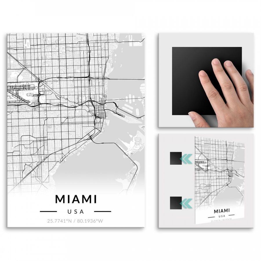Pix4home Plakat metalowy Mapa B&W Miami L POS-L-03687