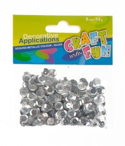Craft With Fun Cekiny, srebrne metaliczne kółka 8 mm