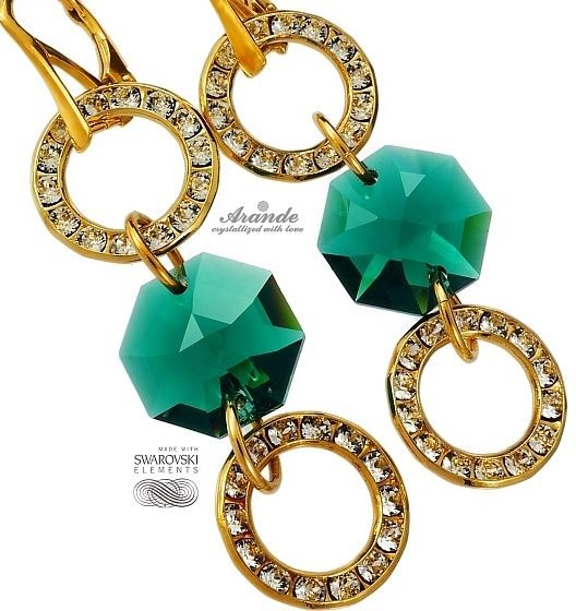 Swarovski SPECIAL Kolczyki EMERALD ZŁOTE SREBRO