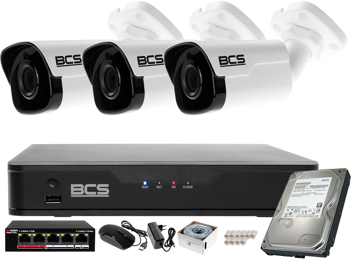 BCS Point Monitoring Zestaw Point Rejestrator IP + 3x Kamera FullHD + Akcesoria ZM112860