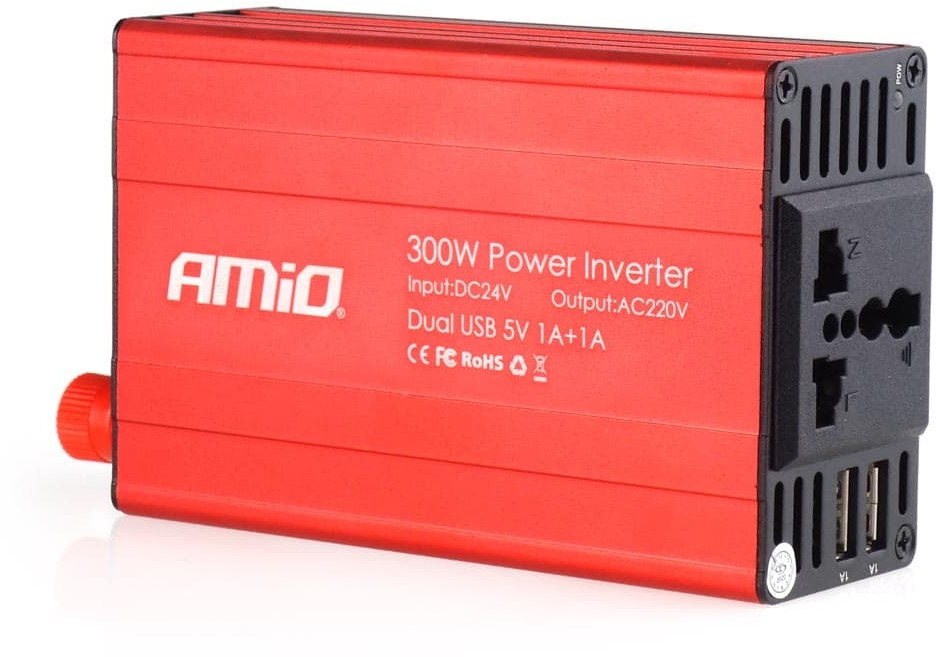 AMiO Przetwornica napięcia 24v/230v 300w/600w 2xusb pi04 AMI-02471