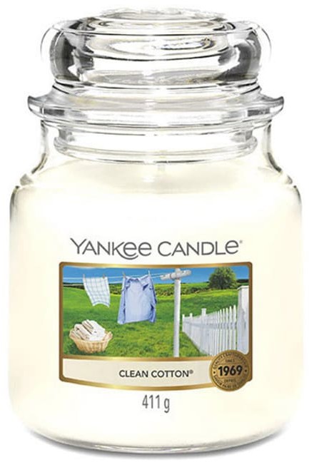 Yankee Candle Średnia świeca zapachowa - Clean Cotton - 411 g