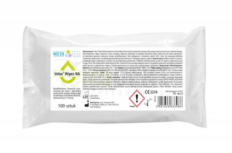 MEDI-SEPT Velox Wipes NA husteczki do dezynfekcji bez alkoholu puszka TOW008025