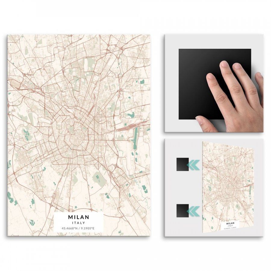 Pix4home Plakat metalowy Mapa Vintage Mediolan L POS-L-03594