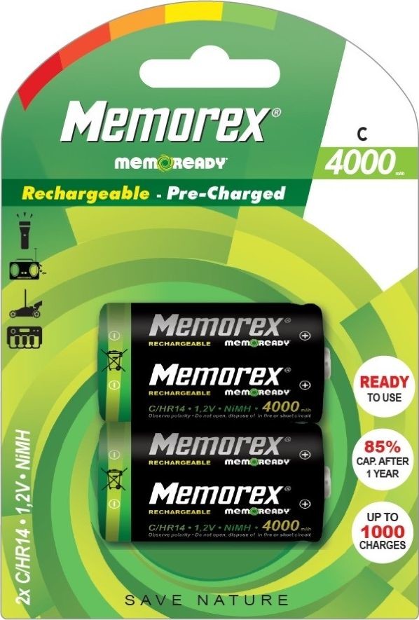 Memorex MEMOREX RECHARGEABLE ACCUMULATOR 4000mAh R14/C x 2 BL Ready NiMH A0048 MEA0048