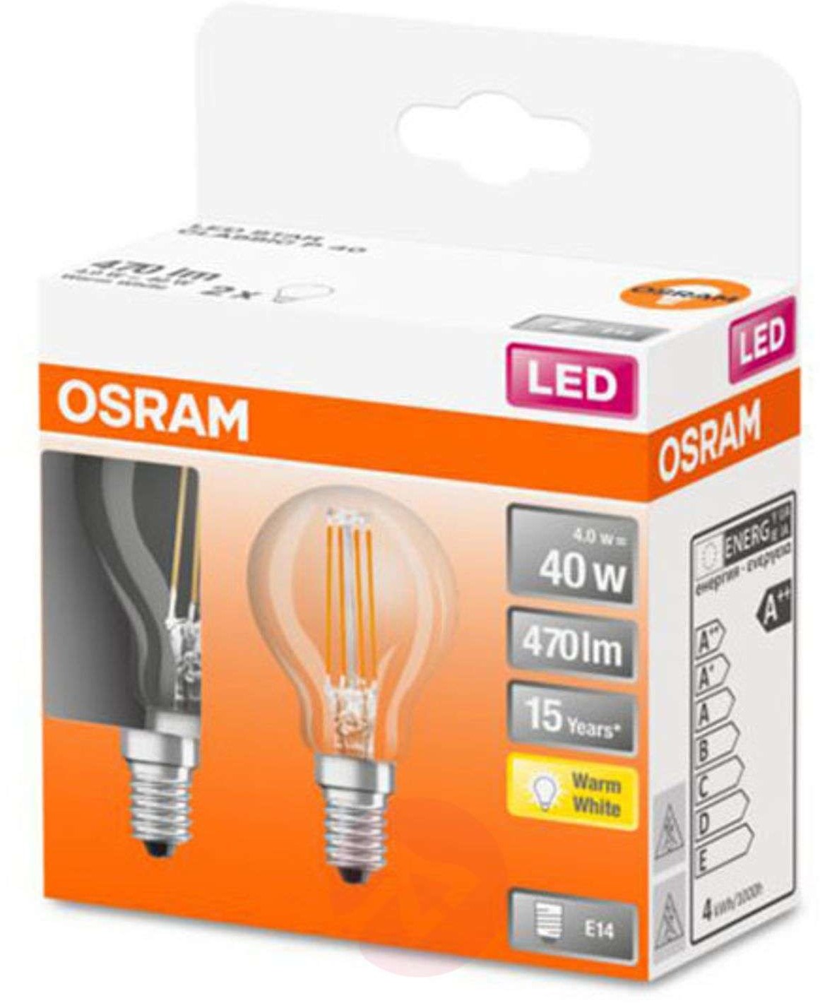 Osram Classic P żarówka LED E14 4W 2 700 K 2 szt.