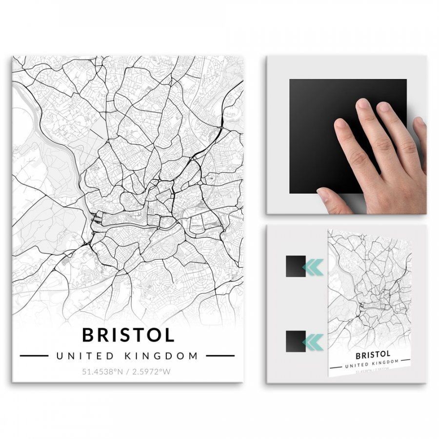Pix4home Plakat metalowy Mapa B&W Bristol L POS-L-03998