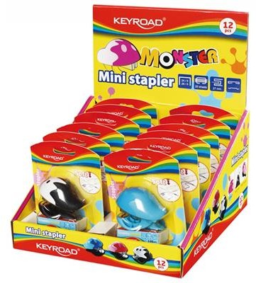 Kangaro Zszywacz KEYROAD Mini+zszywki, zszywa do 20 kartek,, display, mix kolorów KR971302