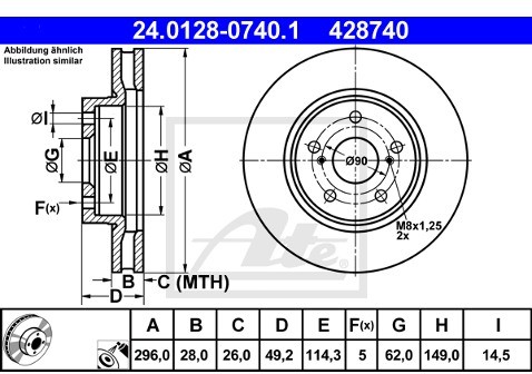 ATE TARCZA HAM 24.0128-0740.1 LEXUS IS 250, IS 220D 05-  24.0128-0740.1