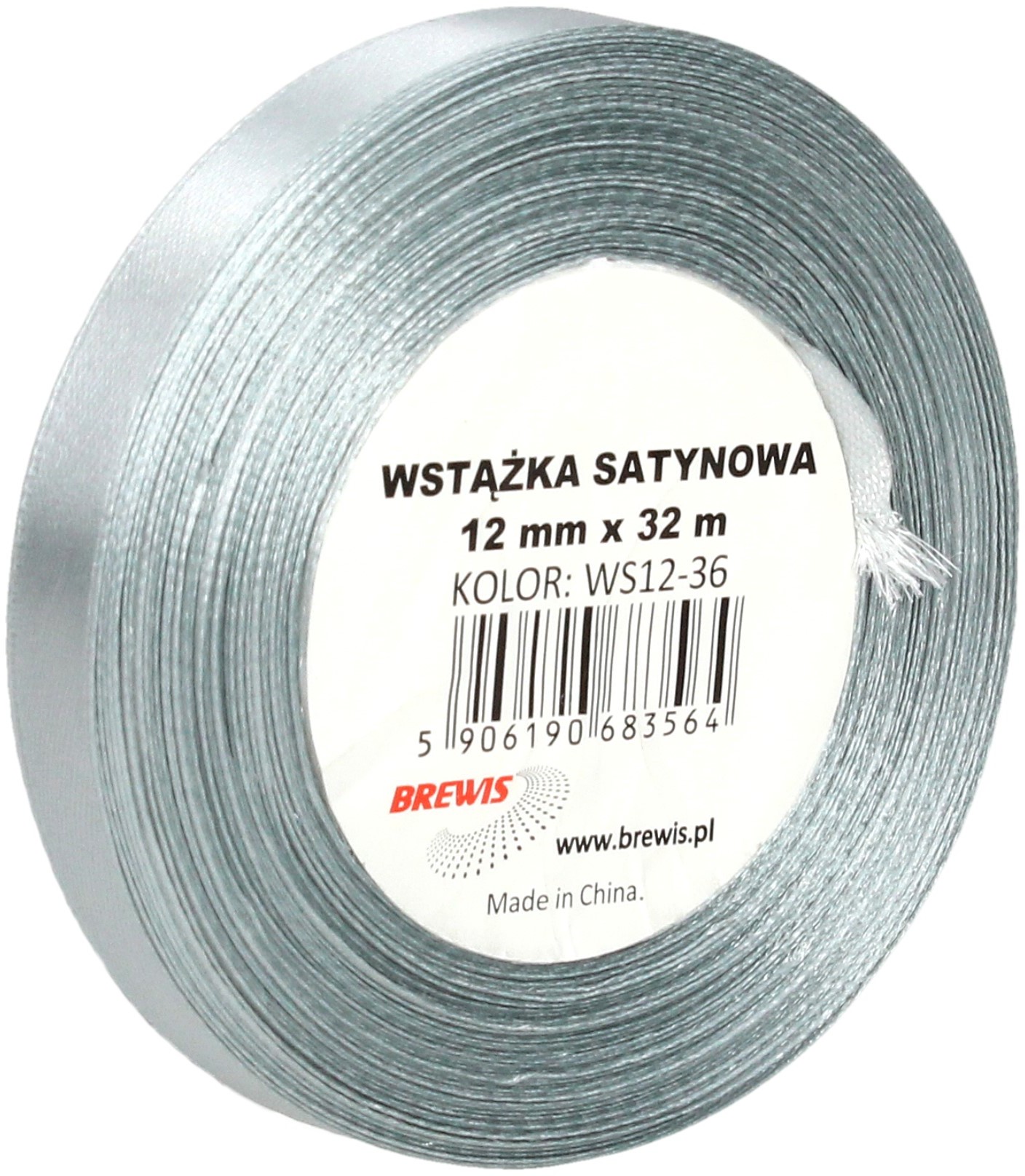 Brewis Wstążka dekoracyjna satynowa 12mm/32m stalowa 36