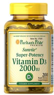 Puritans Pride Vitamin D3 2000 IU 200 softgels.