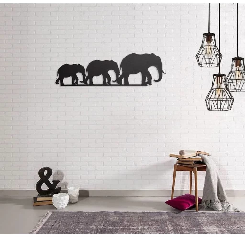 Homemania Dekoracja ścienna Elephant, 50x15 cm, stal, czarna Homemania