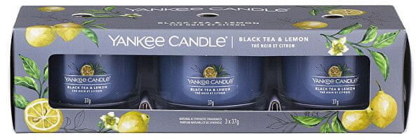 Yankee Candle Zestaw świec wotywnych w szkleBlack Herbata &Lemon 3x37g