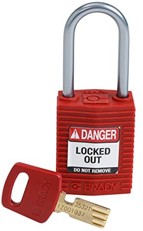 Brady Brady CPT-RED-38AL-KD SafeKey kłódka, czerwona, 8 cm wys. x 3 cm szer. x 1,75 cala gł CPT-RED-38AL-KD