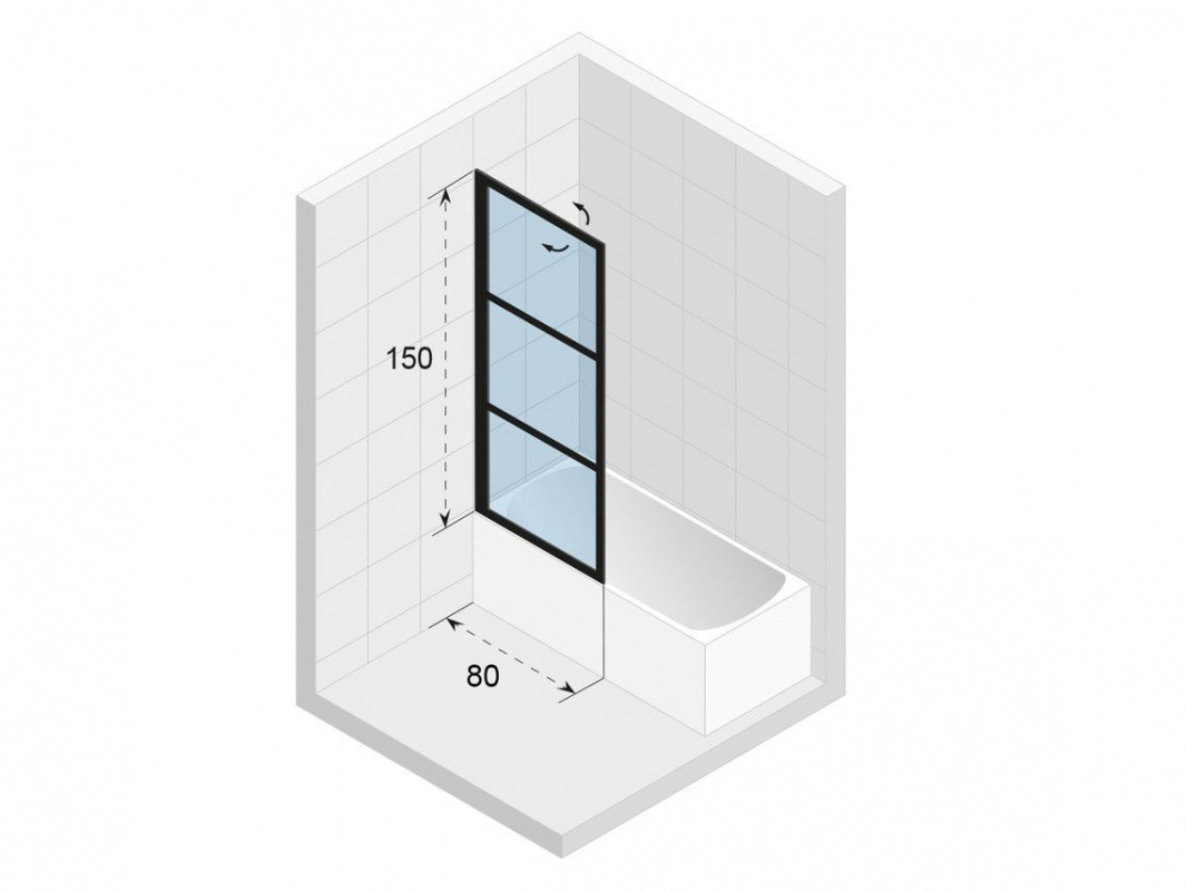 Riho Grid GB501 Parawan nawannowy 80x150 cm prawy profile czarny mat szkło przezroczyste GBB5080002