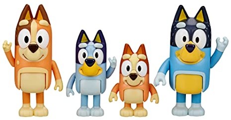 Bluey Bluey Zestaw 4 figurek Bluey i jej rodzina: Bluey, Bingo, Bandit i Chilli; figurki o wielkości 6,3 - 7,6 cm z ruchomymi przegubami - oficjalny artykuł kolekcjonerski Bluey 13009