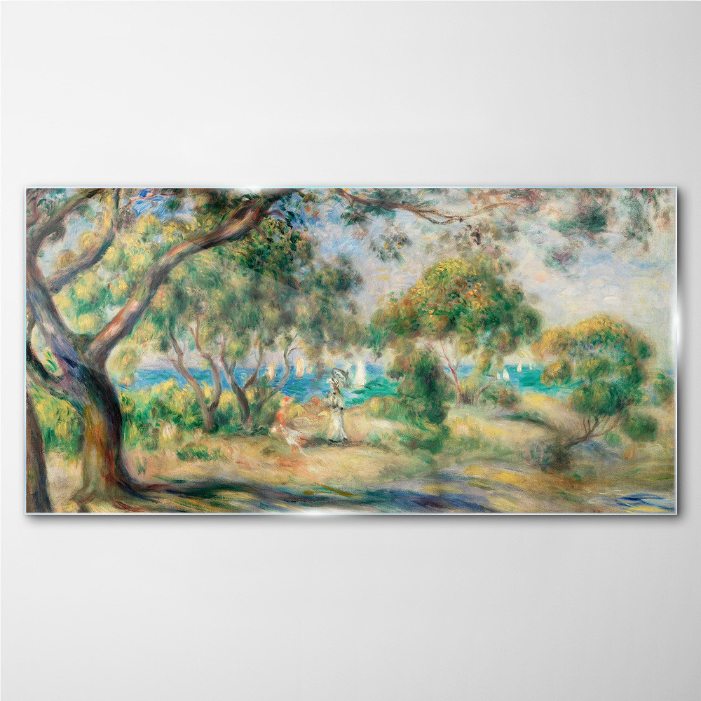 PL Coloray Obraz Szklany drzewa wybrzeże fale statki 100x50cm