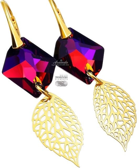 Swarovski piękne kolczyki VOLCANO LEAF GOLD