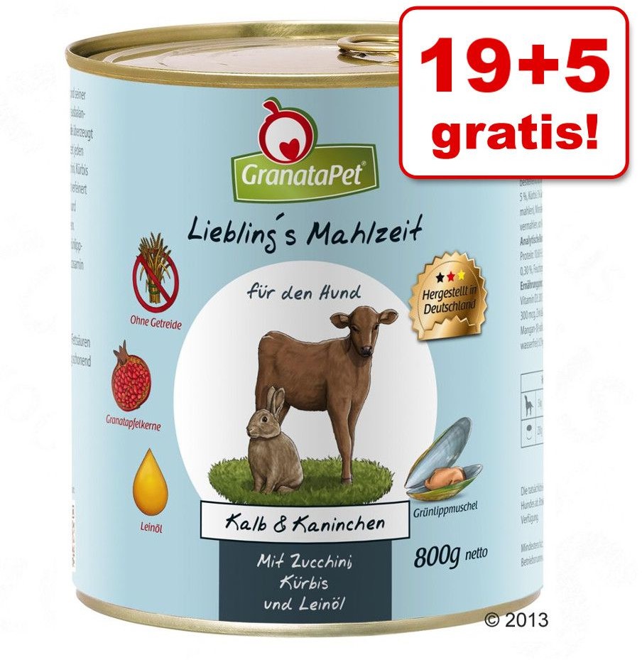 Granata Pet Zestaw Liebling's Mahlzeit, 12 x 800 g - Cielęcina & królik z cukinią, dynią i olejem lnianym