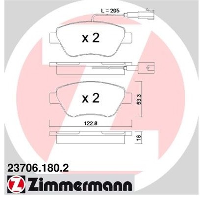 ZIMMERMANN Zestaw klocków hamulcowych, hamulce tarczowe 23706.180.2