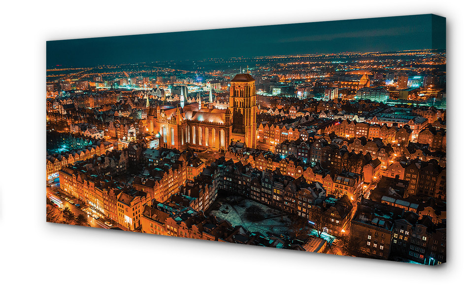 PL Tulup Obrazy na płótnie Gdańsk Panorama noc kościół 100x50cm