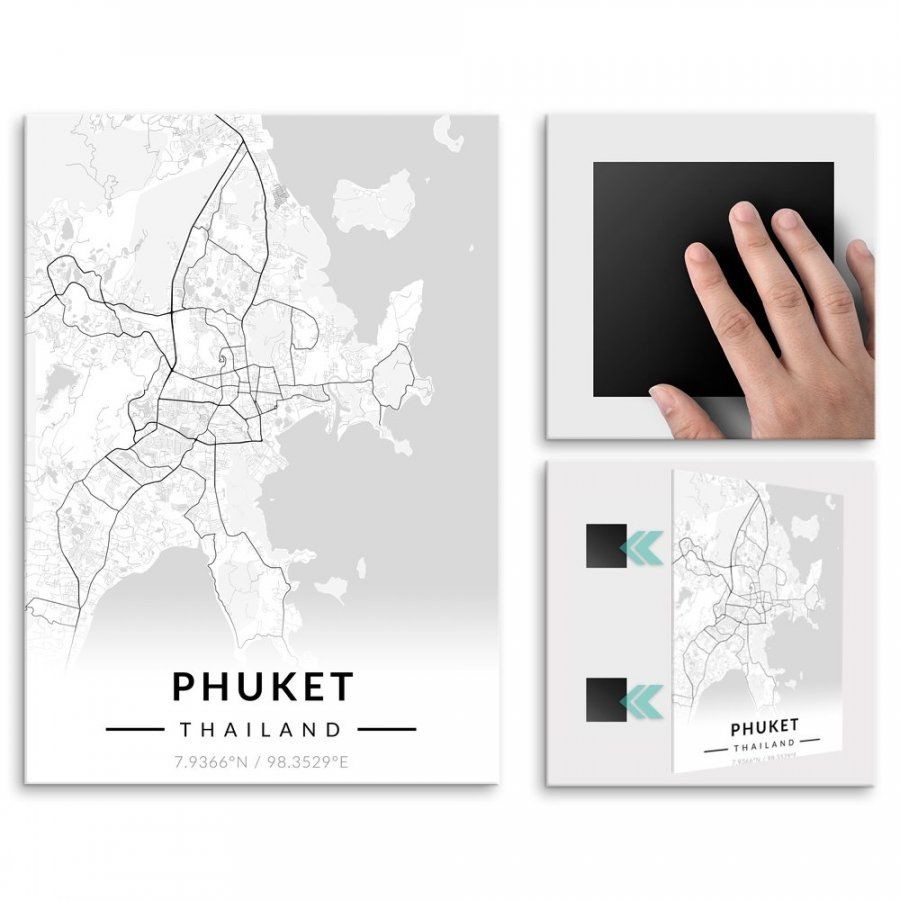 Pix4home Plakat metalowy Mapa B&W Phuket M POS-M-03700