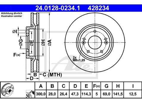 ATE TARCZA HAM 24.0128-0234.1 HYUNDAI I30 1.6I 15-/ KIA SOUL II ELECTRIC 14-  24.0128-0234.1