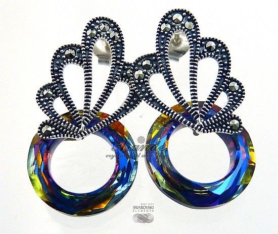 Swarovski UNIKAT kolczyki VOLCANO RING ADORE SREBRO