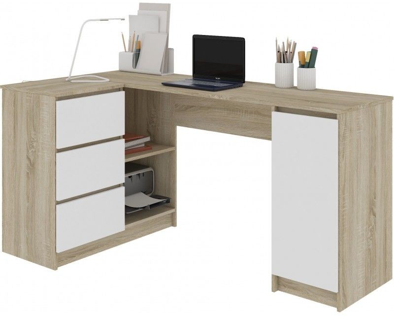 Akord Fabryka mebli BIURKO NAROŻNE B20 CLP LEWOSTRONNE 155cm SONOMA / BIAŁA