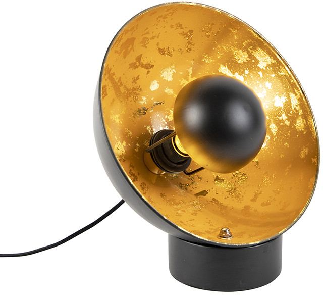 QAZQA Przemysłowa lampa stołowa czarna ze złotym wnętrzem - Magna 97874