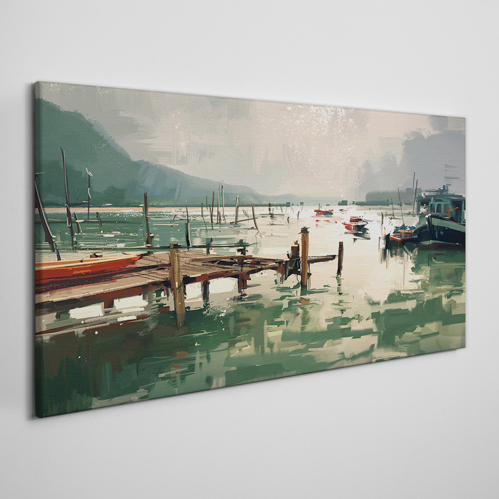 PL Coloray Obraz na Płótnie port jezioro statki góry 100x50cm