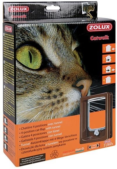 Zdjęcia - Pozostałe dla kotów i kotek Zolux Drzwiczki dla kota z tunelem do drzwi drewnianych brązowe 