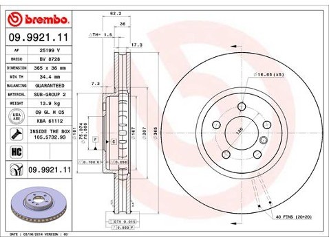 BREMBO Tarcza hamulcowa 09.9921.11