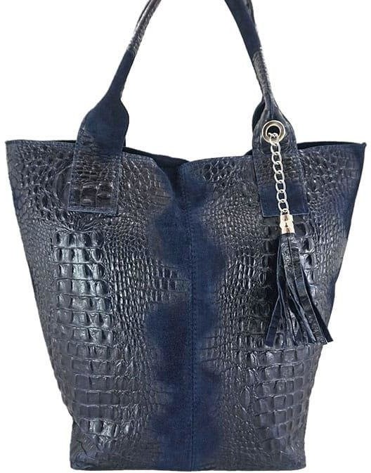 Barberini's Modny worek skórzany - CROCO - Granatowy 375/7-4