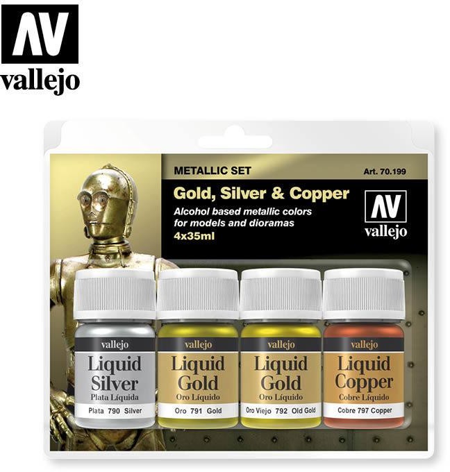 Vallejo Liquid Gold Zestaw 4 farb - Gold, Old Gold, Silver, Copper Vallejo 70199